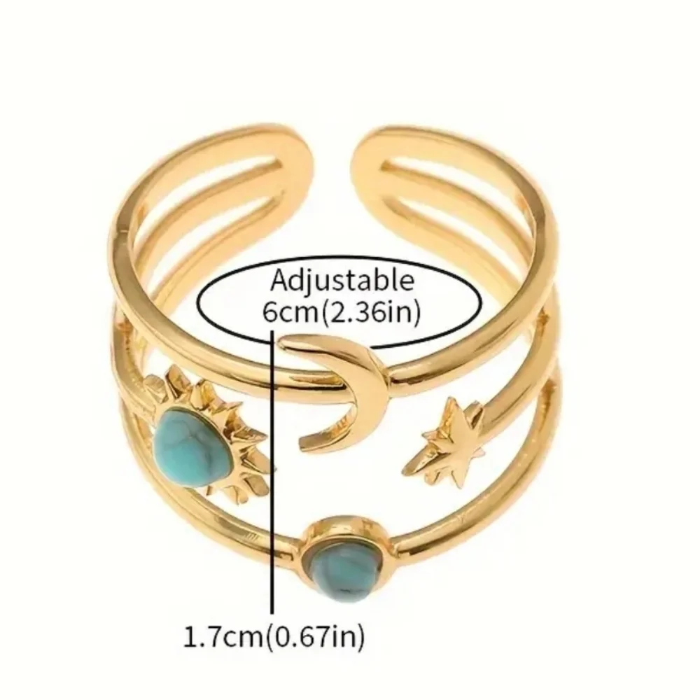 Restocked! New! Adjustable size ring: Sun, Moon & Star Ring, Synthetic Stones